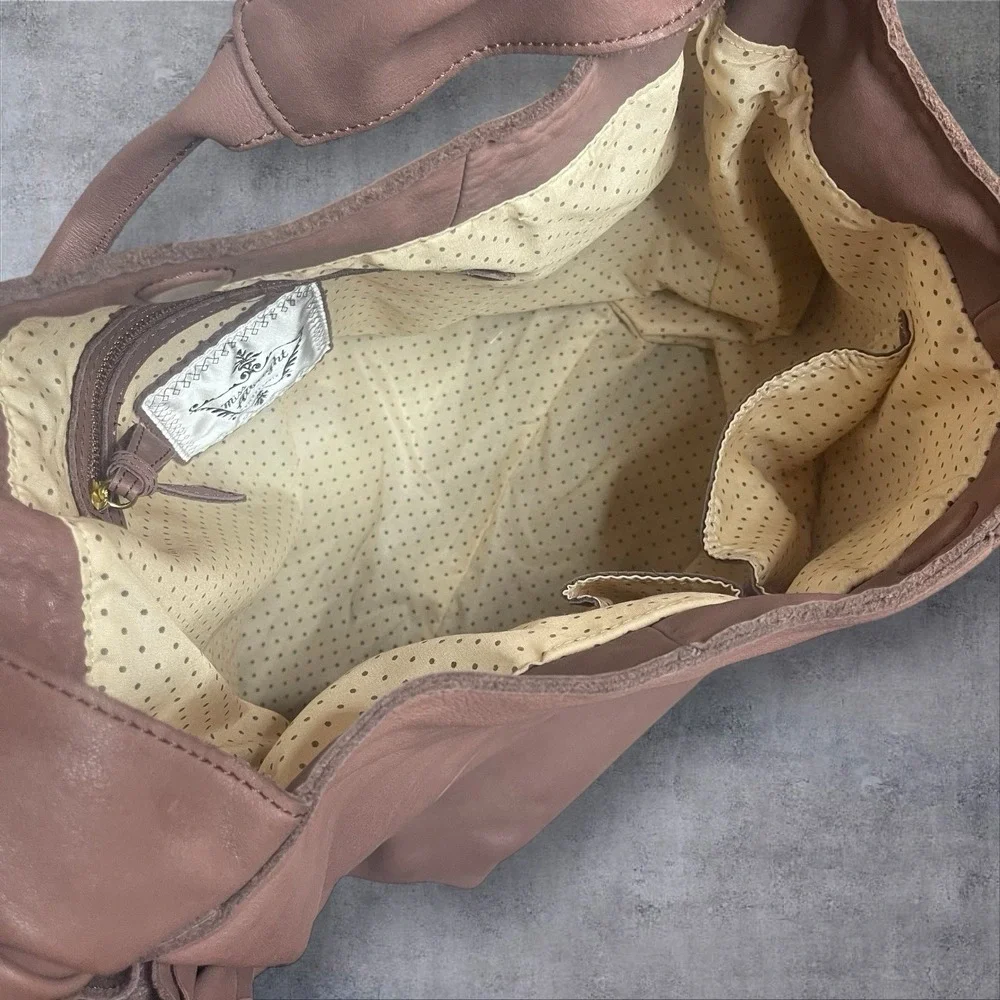 Anthropologie Miss‎ Albright Leather Hobo Shoulder Bag Ruffle Detail Mauve Brown